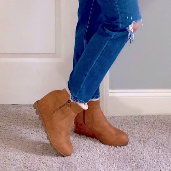 Camel Wedge Boots with Fleece | Wedge Heel Winter Boots Size 11 - Picture 4 of 10